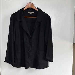 FLAX Black Linen Button-Up Jacket